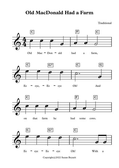 Old MacDonalds Had A Farm (in C Major) (arr. Suzan Beyazit)