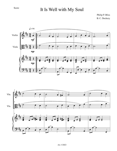 It Is Well with My Soul (Violin and Viola Duet with Piano Accompaniment) (arr. B. C. Dockery)