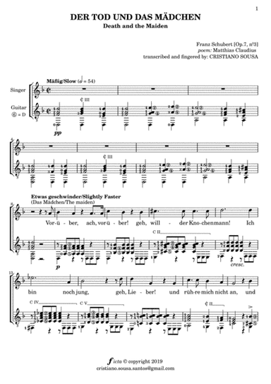 DER TOD UND DAS MÄDCHEN (Death and the Maiden) [ Lied by Franz Schubert ]: voice and guitar (arr. Cristiano Sousa [ Ficta ])
