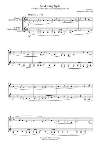 Auld Lang Syne (for Eb-clarinet duet, suitable for grades 2-6) (arr. Edwin Sung)