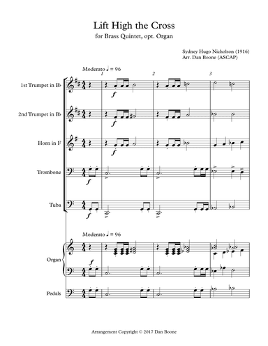 Lift High the Cross for Brass Quintet, Organ (arr. Dan Boone (ASCAP))