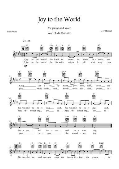 Joy to the World (E major - TABS - with lyrics) (arr. Duda Oriontte)
