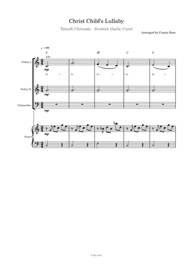 Christ Child's Lullaby (Taladh Chriosda) -  violin duet, cello and piano with parts page (arr. Connie Boss)