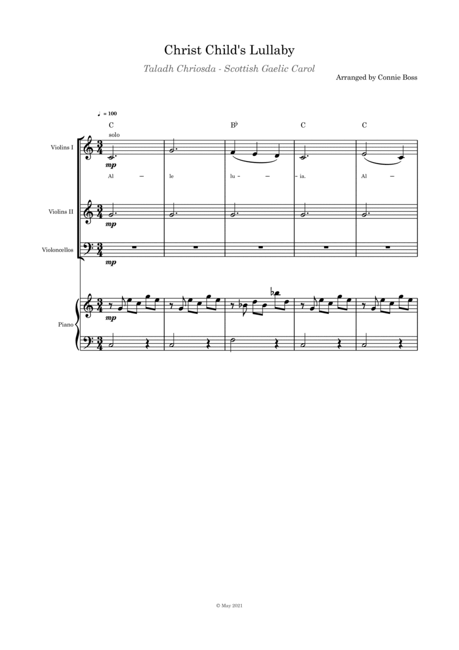 Christ Child's Lullaby (Taladh Chriosda) -  violin duet, cello and piano with parts page (arr. Connie Boss)