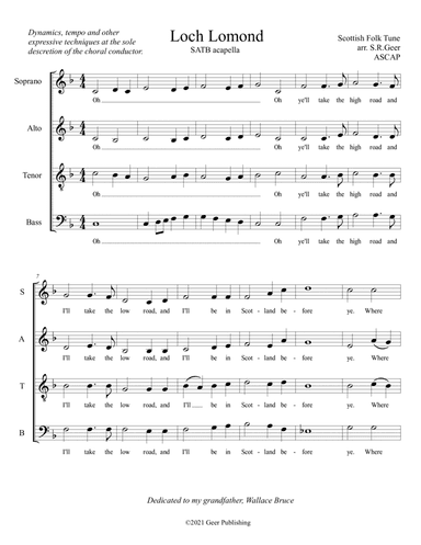 Easy Loch Lomond a capella (arr. S.R.Geer, ASCAP)