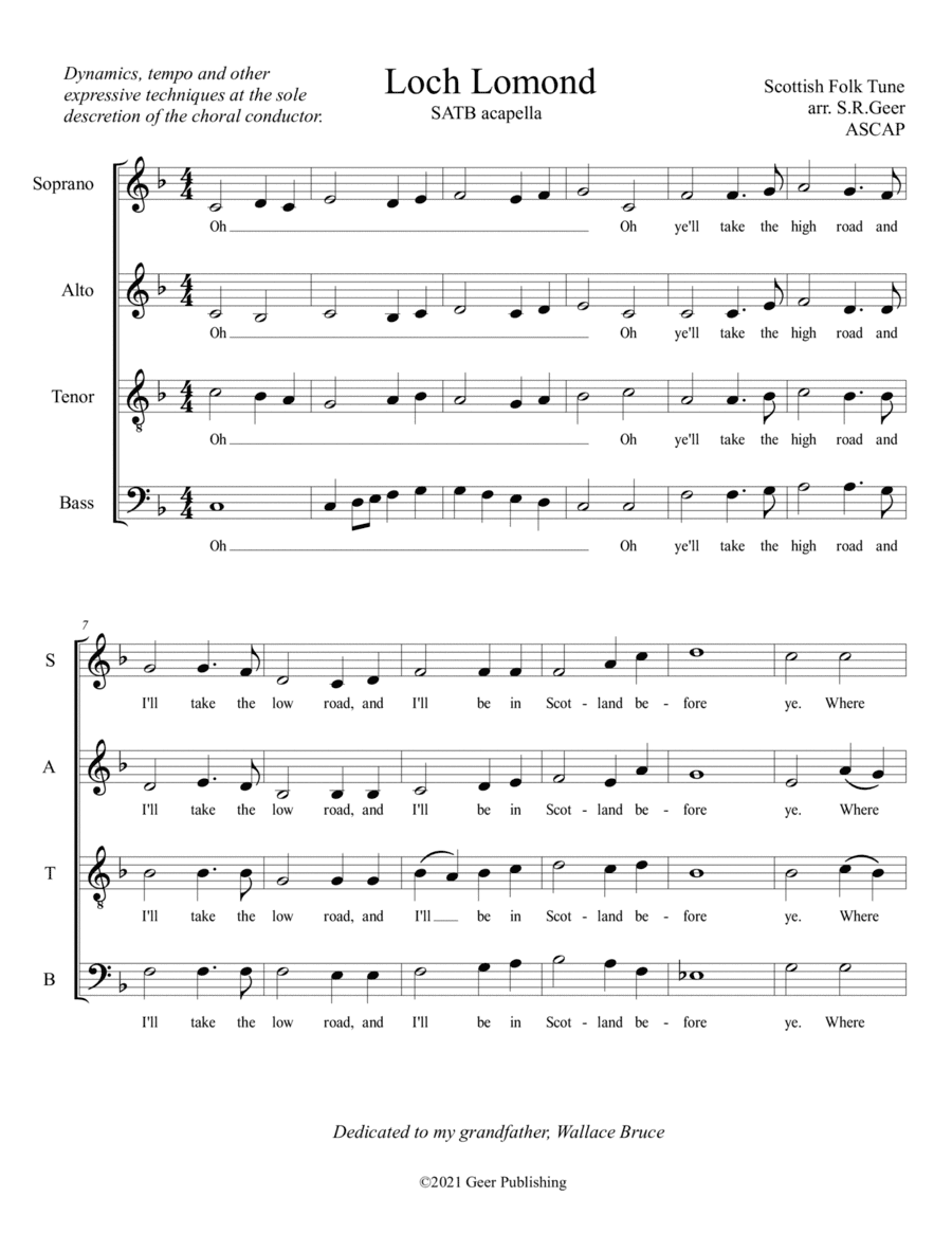 Easy Loch Lomond a capella (arr. S.R.Geer, ASCAP)