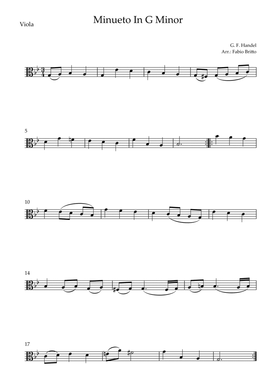 Minueto in G Minor (G.F. Handel) for Viola Solo (arr. Fabio Britto)