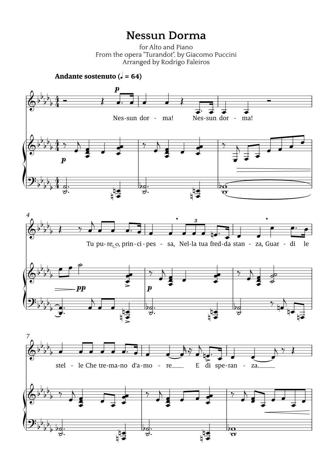 Nessun Dorma (for alto and piano) (arr. Rodrigo Faleiros)