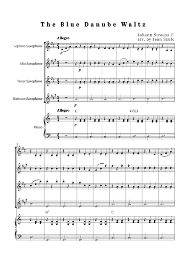 The Blue Danube Waltz - Saxophone Quartet with Piano (arr. Jean Szulc)