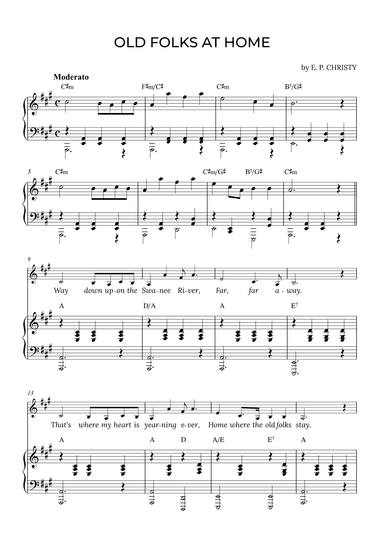 OLD FOLKS AT HOME in A with chords (arr. Alex Nunes Rodrigues)
