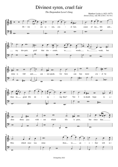 Divinest syren, cruel fair (The Despondent Lover's Song) (arr. Early Music Scores)