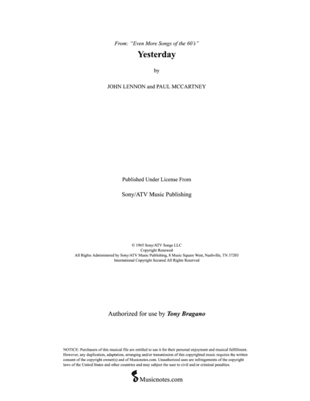 Yesterday (arr. Tony Bragano)