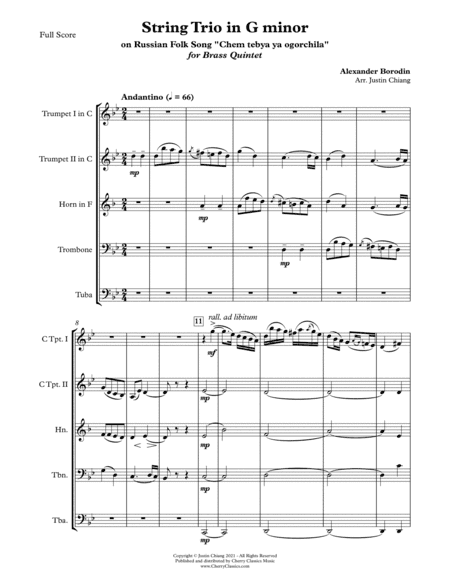 String Trio in G minor for Brass Quintet (arr. Justin Chiang)