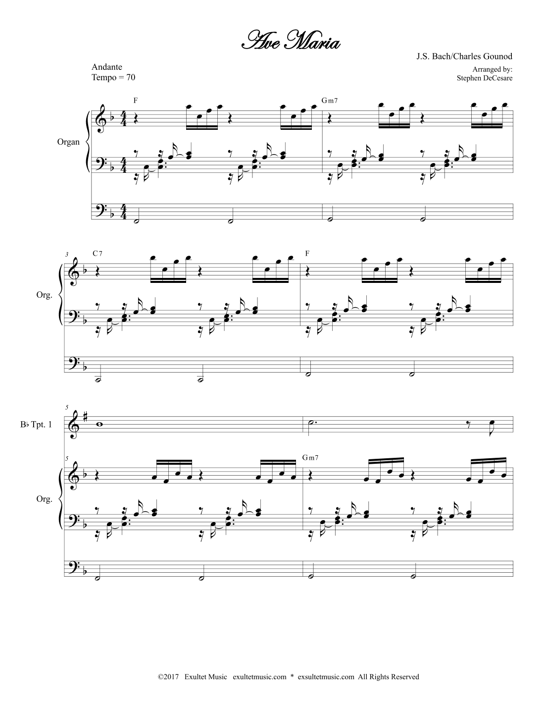 Ave Maria (Duet for Bb-Trumpet - Organ Accompaniment) (arr. Stephen DeCesare)
