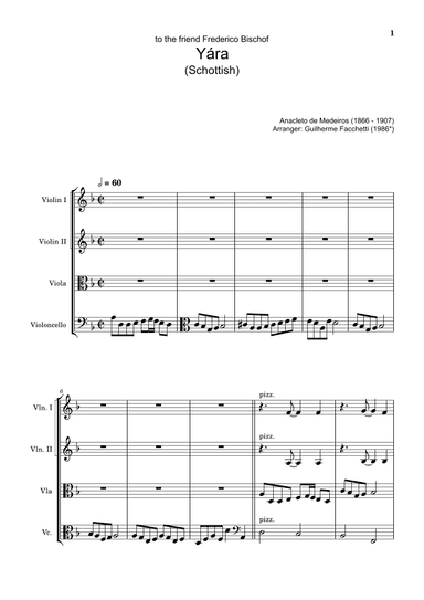 Anacleto de Medeiros - Yára. Arrangement for String Quartet. Complete Score and Parts (arr. Guilherme Facchetti)