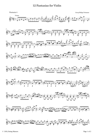 Telemann 12 Fantasias for Solo Violin, No 04 (arr. String Masters)