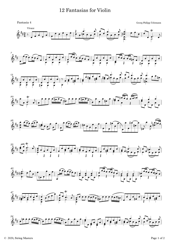 Telemann 12 Fantasias for Solo Violin, No 04 (arr. String Masters)