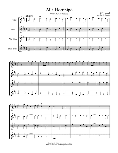 Alla Hornpipe from Water Music for flute quartet (arr. K. Krantz)