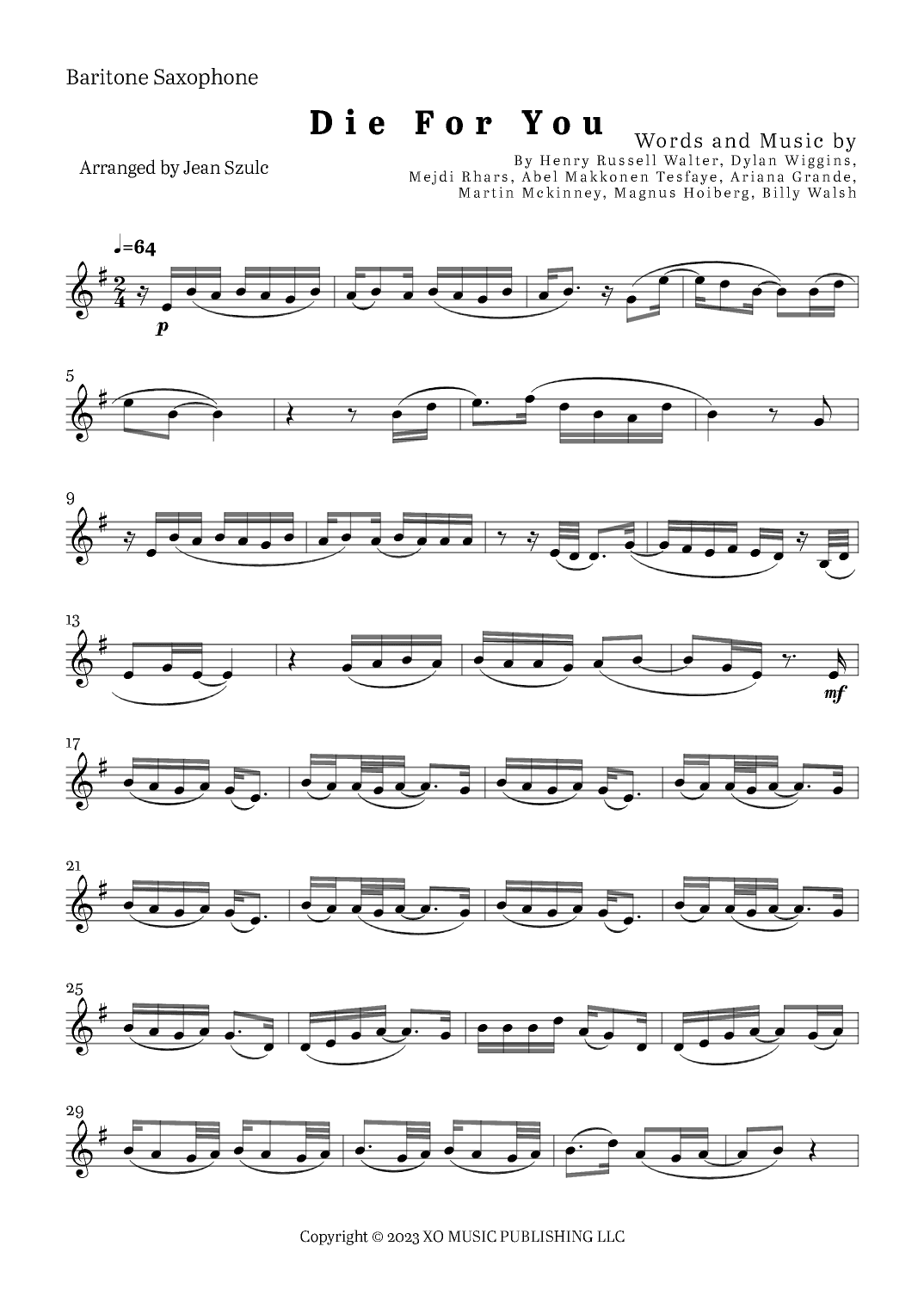 Die For You Remix (arr. Jean Szulc)