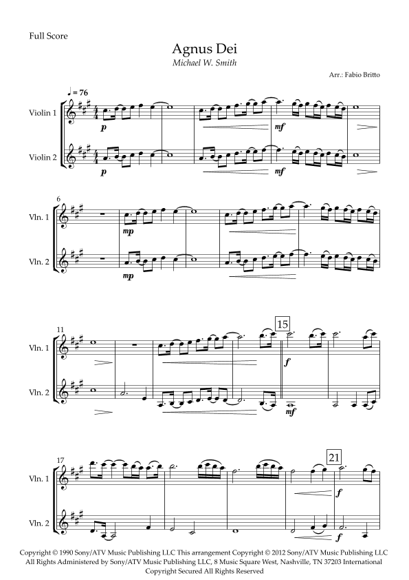 Agnus Dei (arr. Fabio Britto)