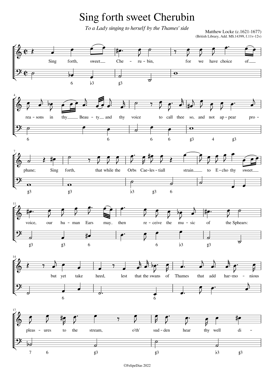Sing forth sweet Cherubin (To a Lady singing to herself by the Thames' side) (arr. Early Music Scores)