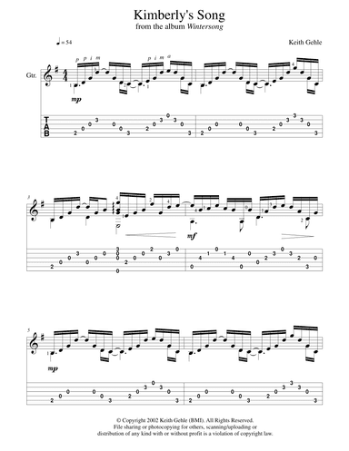 "Kimberly's Song" for solo classical fingerstyle guitar (+ TAB)