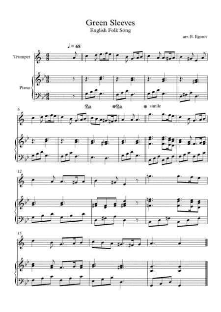Greensleeves (What Child is This), English Folk Song, For Trumpet & Piano (arr. Eugene Egorov)