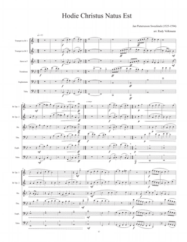 Hodie Christus Natus Est - Sweelinck - arr. for Brass Sextet or Brass Choir (arr. Rudy Volkmann)