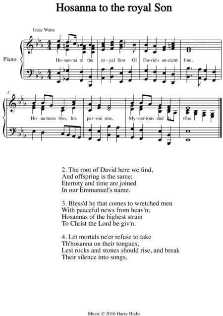 Hosanna to the royal Son. A new tune to a wonderful Isaac Watts hymn.