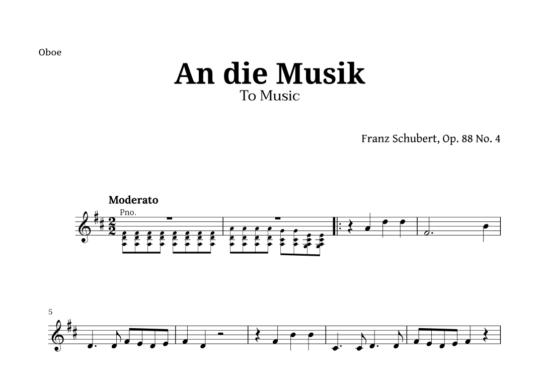 An die Musik (To Music) by for Oboe (arr. Langanho)