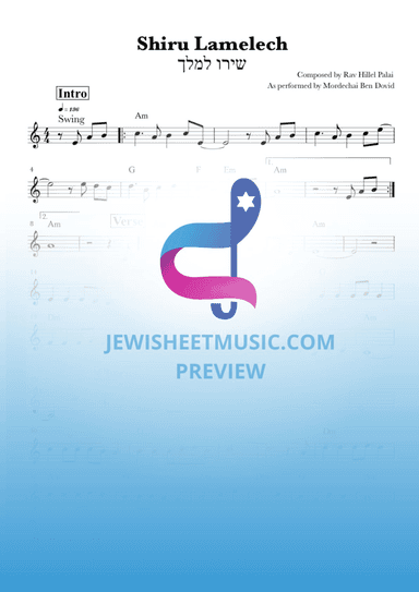 Shiru Lamelech. שירו למלך. Lead sheet (arr. R. Sloboder)