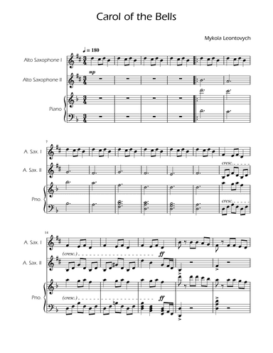 Carol of the Bells - Alto Sax Duet w/ Piano (arr. Ygor Nunes)