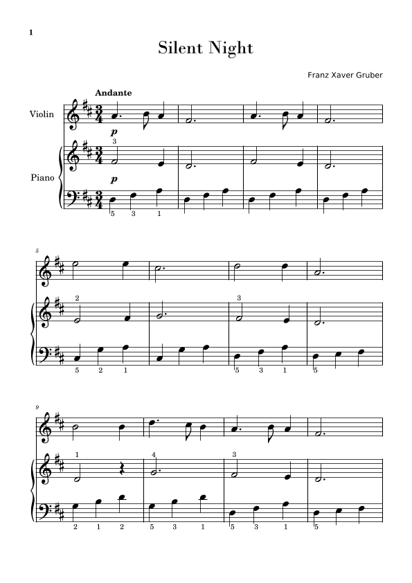Silent Night (for Violin and Piano Beginners) (arr. Gisele Sant'Ana)