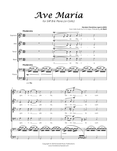 Ave Maria on BACH Cello Suite for SATB & Piano