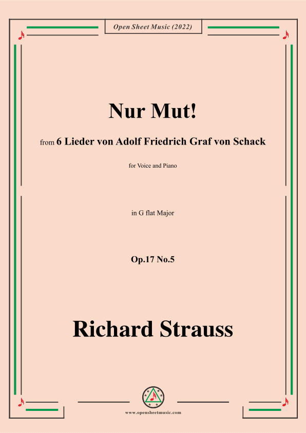 Richard Strauss-Nur Mut!,in G flat Major,Op.17 No.5 (arr. OSM Press)