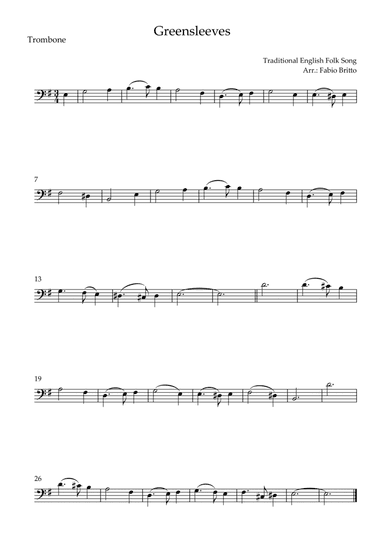 Greensleeves for Trombone Solo (E Minor) (arr. Fabio Britto)