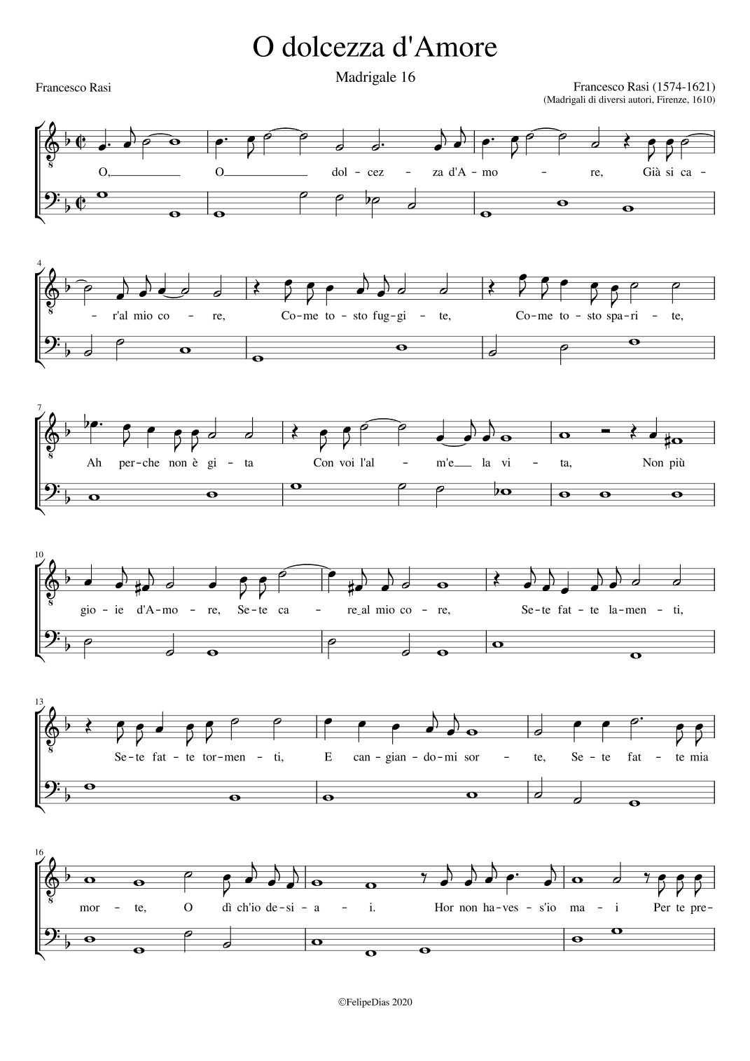 O dolcezza d'Amore (arr. Early Music Scores)