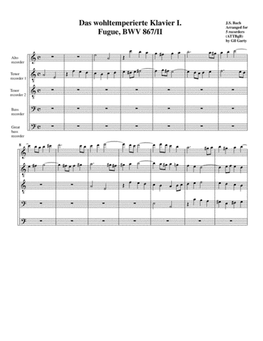 Fugue from Das wohltemperierte Klavier I, BWV 867/II (Version in A minor) (arrangement for 5 recorde (arr. Gil Garty)