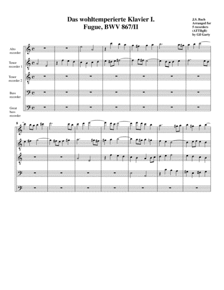 Fugue from Das wohltemperierte Klavier I, BWV 867/II (Version in A minor) (arrangement for 5 recorde (arr. Gil Garty)