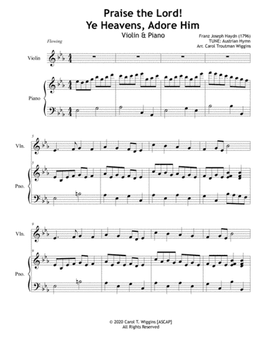 Praise the Lord Ye Heavens Adore Him (Violin & Piano) (arr. c)