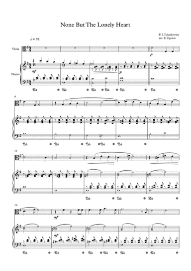 None But The Lonely Heart, Peter Ilyich Tchaikovsky, For Viola & Piano (arr. Eugene Egorov)