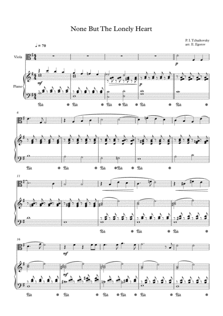 None But The Lonely Heart, Peter Ilyich Tchaikovsky, For Viola & Piano (arr. Eugene Egorov)