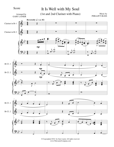 IT IS WELL WITH MY SOUL (Trio - Bb Clarinet 1 & 2 with Piano - Instrumental Parts Included) (arr. Gary Lanier)