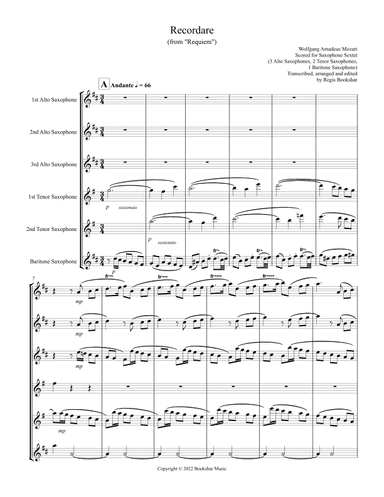 Recordare (from "Requiem") (F) (Saxophone Sextet - 3 Alto, 2 Ten, 1 Bari) (arr. Regis Bookshar)