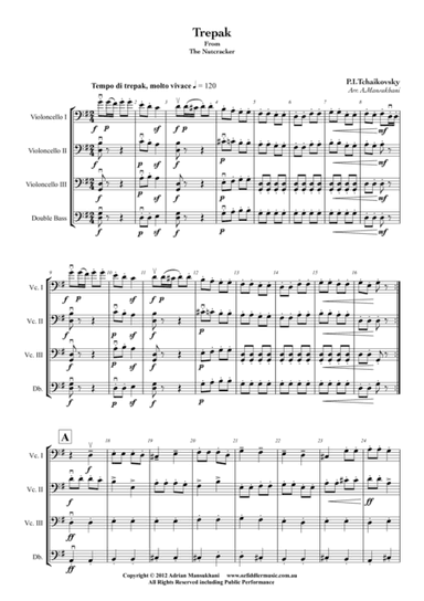 Trepak, from The Nutcracker, by Peter Ilyich Tchaikovsky, arranged for 3 Cellos and 1 Double Bass (arr. Adrian Mansukhani)