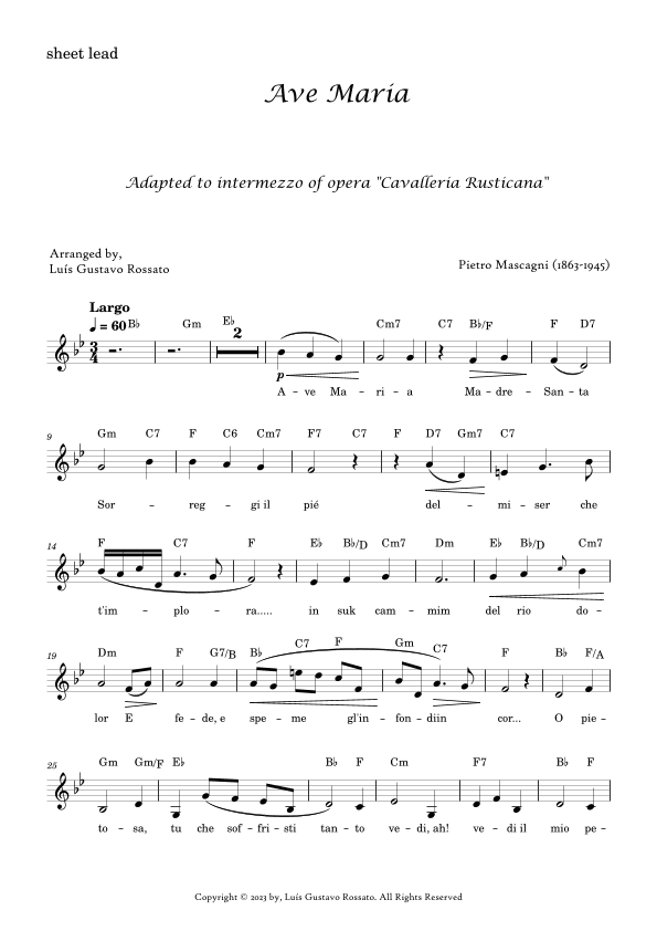 Mascagni - Ave Maria (Bb Major) (arr. Luís Gustavo Rossato)
