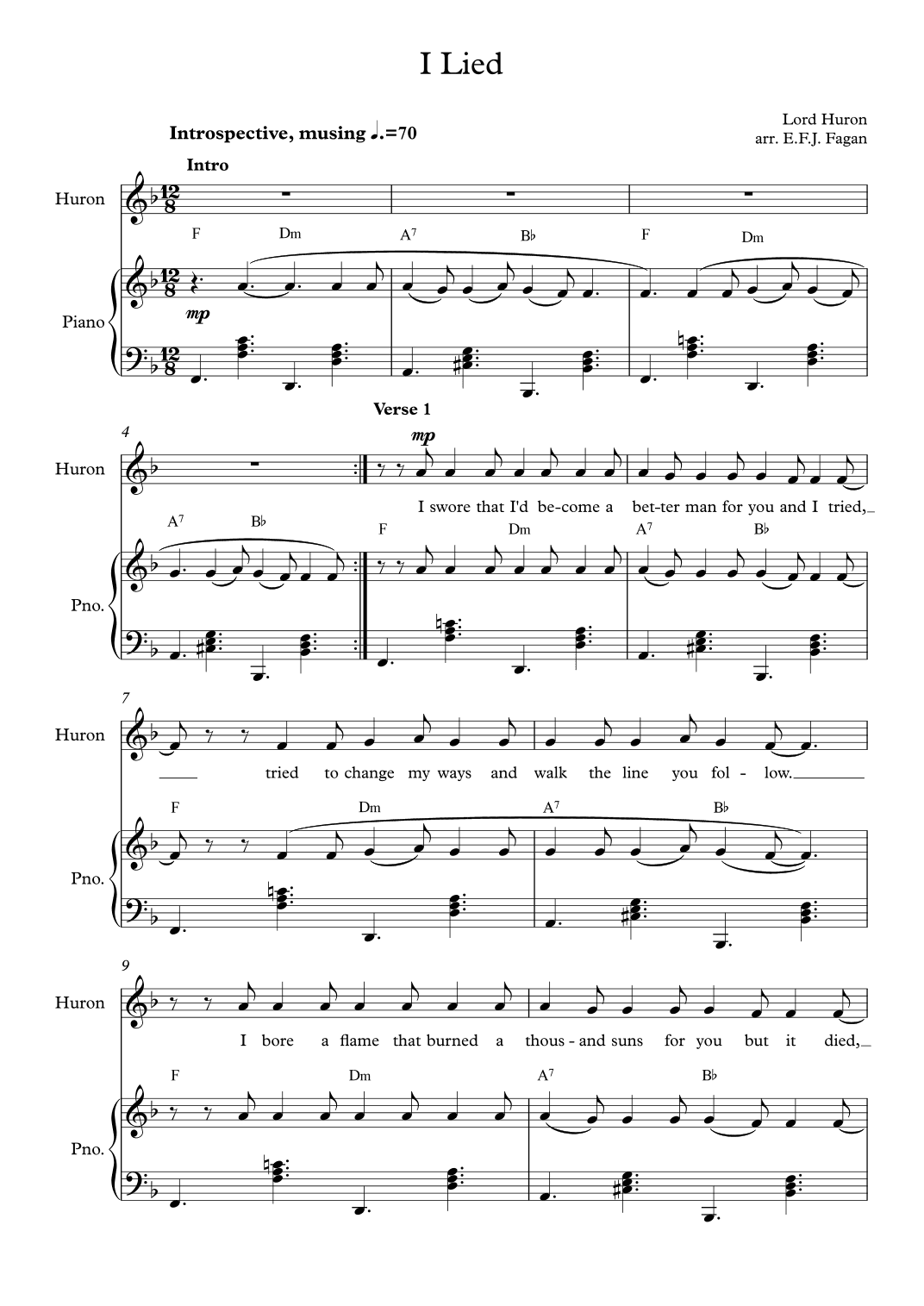 I Lied - Lord Huron arr. Piano by E.F.J. Fagan (arr. E.F.J. Fagan)