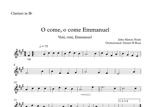 O come, o come Emmanuel - Veni, veni Emmanuel - Christmas Carol - Bb Clarinet (arr. Daniel H Rosa)