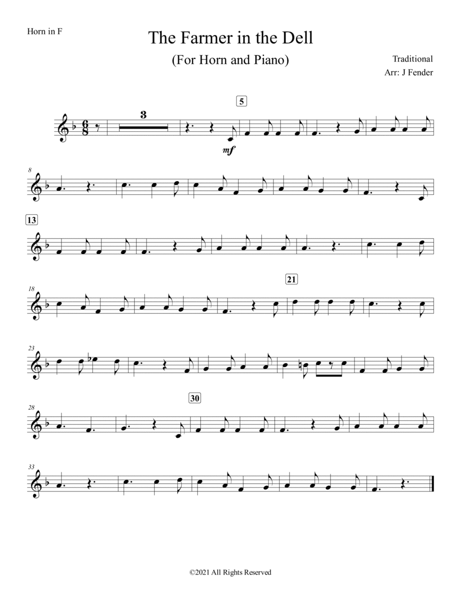 The Farmer in the Dell (Easy) (For Horn in F and Piano) (arr. Jerremy Fender)