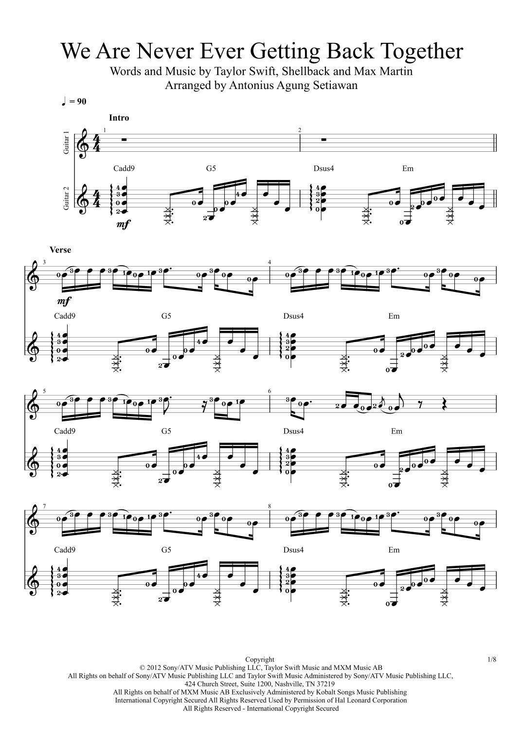 We Are Never Ever Getting Back Together (arr. Antonius Agung Setiawan)